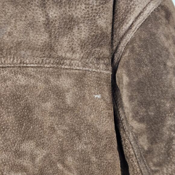 Vintage Synergy Oversized Leather Faux Shearling Coat Large Chocolate Brown - Picture 12 of 13